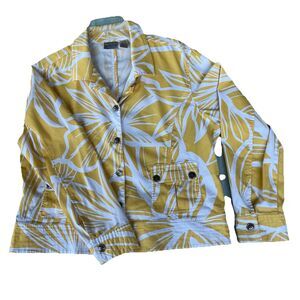 CHICO'S Light Jacket Yellow Leaves Print Blazer Size 3 (16 / 18) XL Unlined